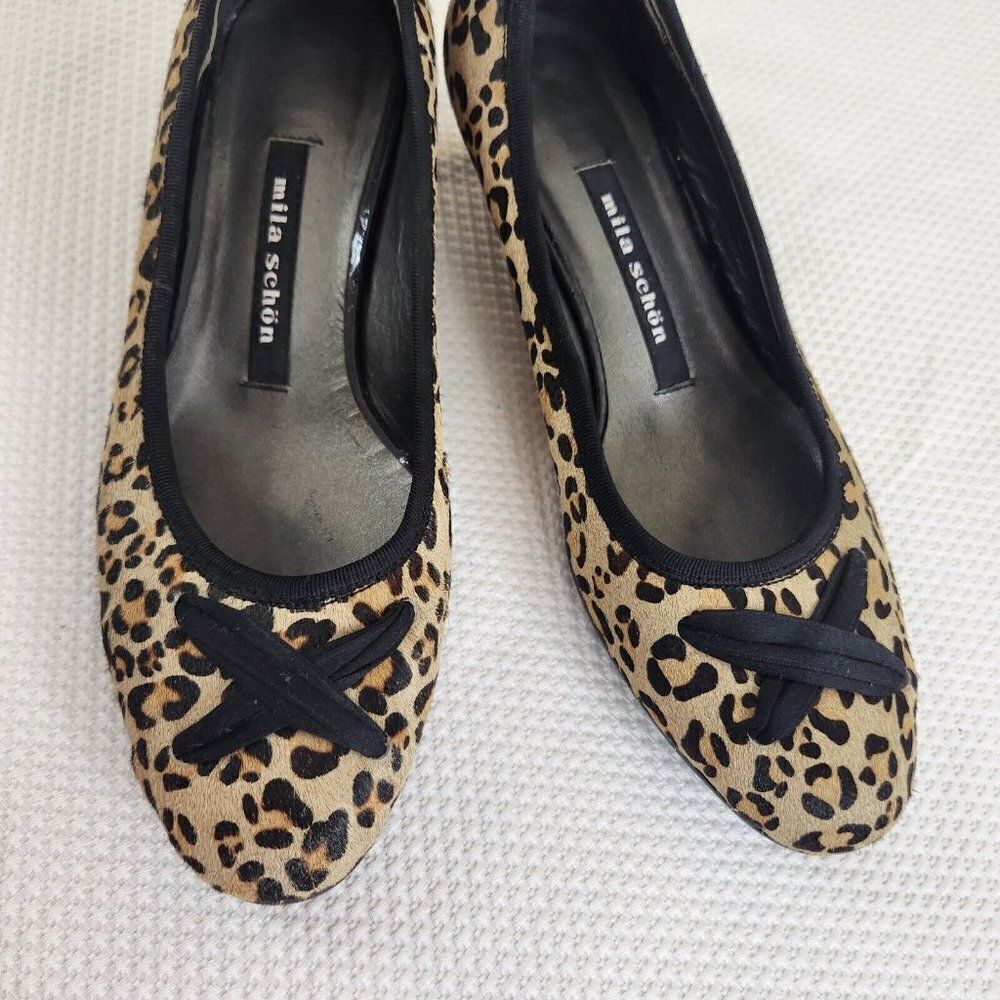 Mila Schon Size 6 Slip On Calf Pony Hair Leopard Shoes Made In Italy Kitten Heel